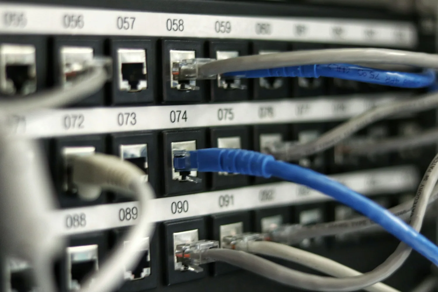 A structured cabling patch panel with network cables
