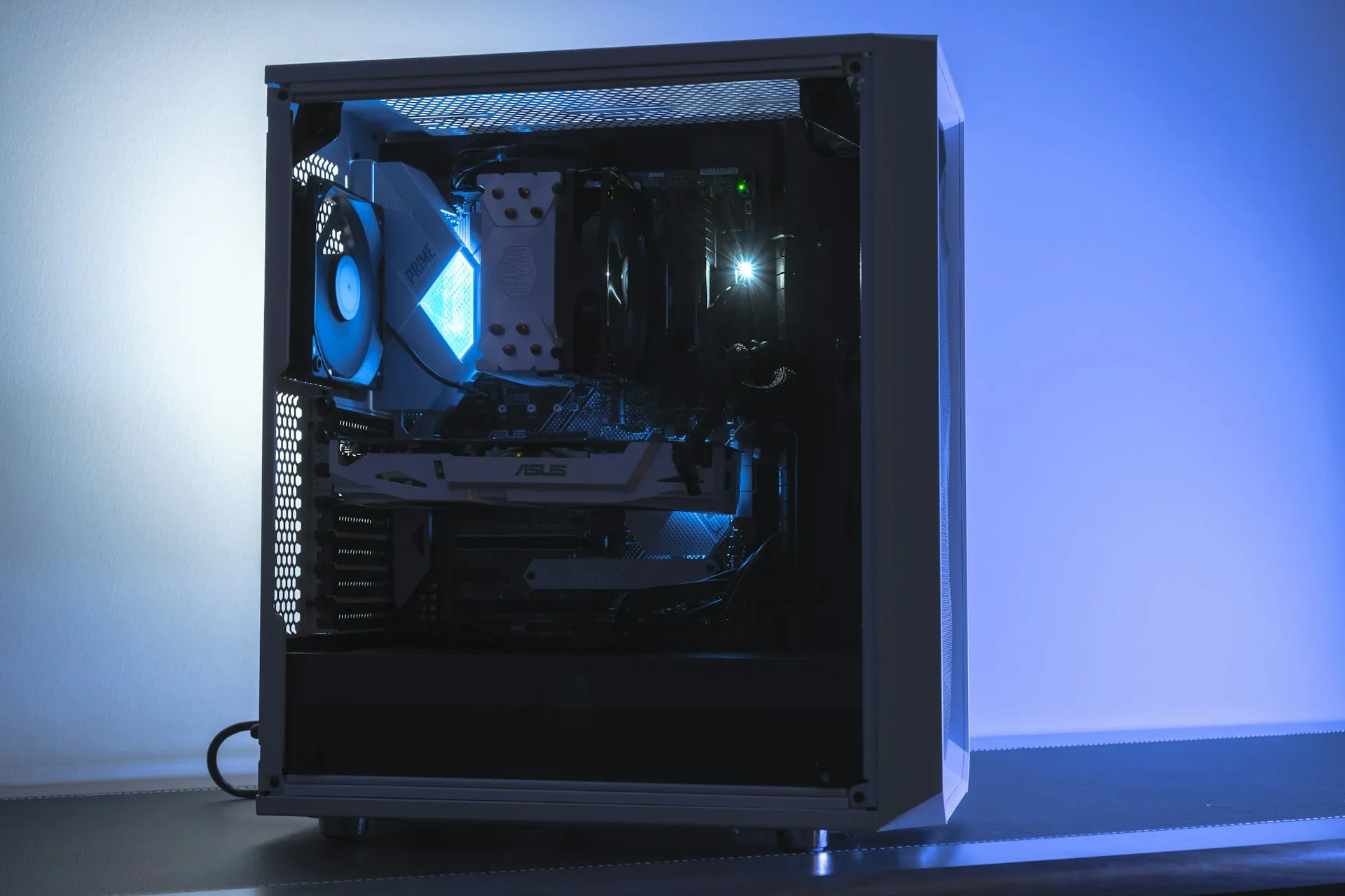 The interior of a custom PC build