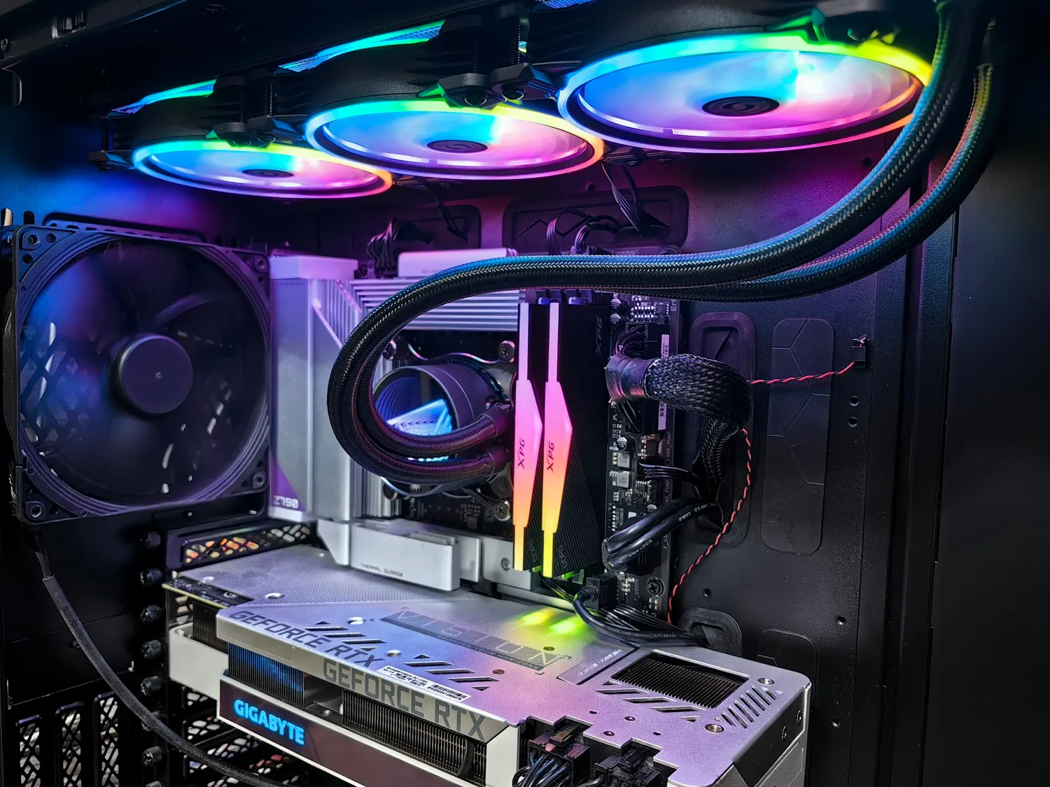The interior of a custom PC build