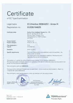 TÜV Rheinland EC type-examination certificate for the FRANZ FP-S platform lift